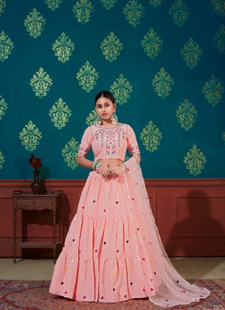 Peach Colour Exclusive Wedding Wear HeavyCotton Embroidery Thread Latest Lehenga Choli Collection 1671